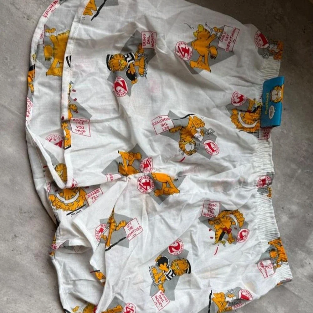 Vintage Jockey Garfield Boxer Shorts Mens 36 White Graphic Cartoon NWT